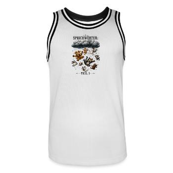 Sprichwort Es regent Hunde und Katzen - Männer Basketball-Trikot - Weiß/Schwarz - Vorne - AI Model Male 185 dark (185cm)