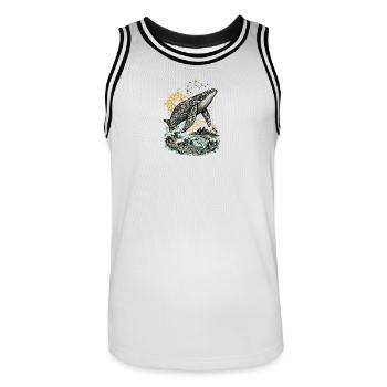 Mana-Wal – Geist des Pazifiks - Männer Basketball-Trikot - Weiß/Schwarz - Vorne - AI Model Male 185 dark (185cm)