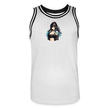 Gothic Anime Girl with Blue Flair - Men's Basketball Jersey - white/black - Front - AI Model Male 185 dark (185cm)