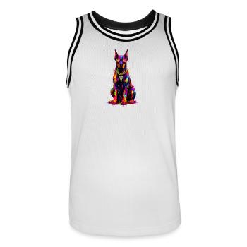 Bunter Neonhund mit Diamant - Männer Basketball-Trikot - Weiß/Schwarz - Vorne - AI Model Male 185 dark (185cm)