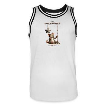 Sprichwort Da beisst die Maus keinen Faden ab - Männer Basketball-Trikot - Weiß/Schwarz - Vorne - AI Model Male 185 dark (185cm)