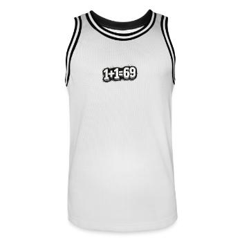 1+1=69 Grunge Typo Position, Couple, Couple, Meet - Men's Basketball Jersey - white/black - Front - AI Model Male 185 dark (185cm)