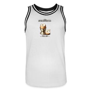 Sprichwort Nicht das Gelbe vom Ei - Männer Basketball-Trikot - Weiß/Schwarz - Vorne - AI Model Male 185 dark (185cm)
