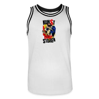 KUNST DARF STÖREN - Männer Basketball-Trikot - Weiß/Schwarz - Vorne - AI Model Male 185 dark (185cm)