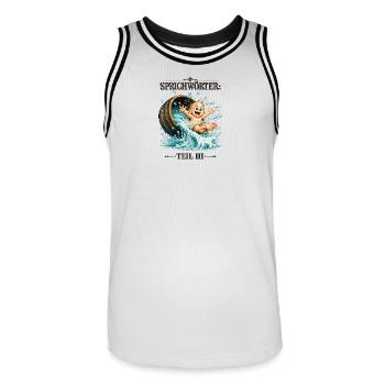 Sprichwort Das Kind mit dem Bade ausschütten - Männer Basketball-Trikot - Weiß/Schwarz - Vorne - AI Model Male 185 dark (185cm)