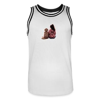 Girl with Goldie - Men's Basketball Jersey - white/black - Front - AI Model Male 185 dark (185cm)