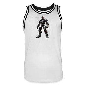AI-Modified Mech Warrior - Men's Basketball Jersey - white/black - Front - AI Model Male 185 dark (185cm)