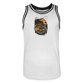 Saut de carpe dans le lac du soir - Maillot de basket Homme - blanc/noir - Devant - AI Model Male 185 dark (185cm)