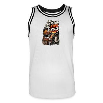 Viande, Feu, Paix, BBQ - Maillot de basket Homme - blanc/noir - Devant - AI Model Male 185 dark (185cm)