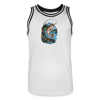 Poissons arc-en-ciel sautent au lac de montagne - Maillot de basket Homme - blanc/noir - Devant - AI Model Male 185 dark (185cm)