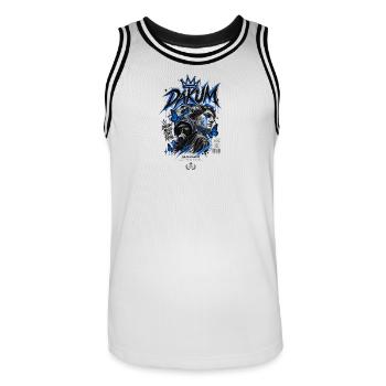 DAKUM Mystère d’Art de rue Bleu - Maillot de basket Homme - blanc/noir - Devant - AI Model Male 185 dark (185cm)