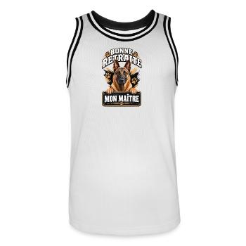 Bonne retraite mon maître - Maillot de basket Homme - blanc/noir - Devant - AI Model Male 185 dark (185cm)
