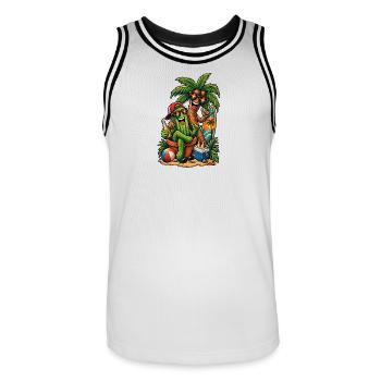 Cactus & Palmier : Fête de surfeurs d’été - Maillot de basket Homme - blanc/noir - Devant - AI Model Male 185 dark (185cm)