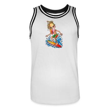 Surfer Cartoon Wave Hero - Men's Basketball Jersey - white/black - Front - AI Model Male 185 dark (185cm)