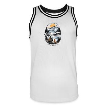Life Is Better in the Mountains – Outdoor Adventur - Männer Basketball-Trikot - Weiß/Schwarz - Vorne - AI Model Male 185 dark (185cm)