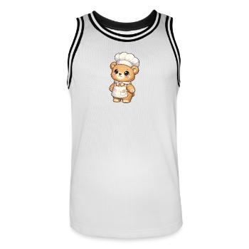 Illustration du chef de l’ours et du chef - Maillot de basket Homme - blanc/noir - Devant - AI Model Male 185 dark (185cm)