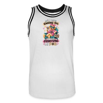 Dog Mom Priorities – Funny Sarcastic Dog Design - Maillot de basket Homme - blanc/noir - Devant - AI Model Male 185 dark (185cm)