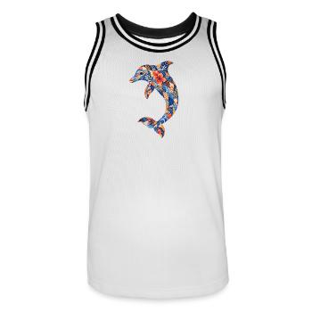 Dauphin patchwork avec une puissance florale - Maillot de basket Homme - blanc/noir - Devant - AI Model Male 185 dark (185cm)