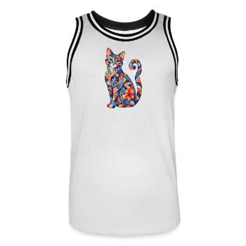 Motif floral patchwork pour chats - Maillot de basket Homme - blanc/noir - Devant - AI Model Male 185 dark (185cm)