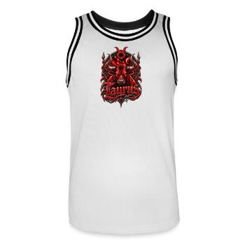 Crimson Taurus Constellation Emblem - Men's Basketball Jersey - white/black - Front - AI Model Male 185 dark (185cm)