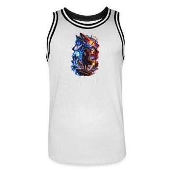 Lone Wolf Samurai: Fire and Moon - Men's Basketball Jersey - white/black - Front - AI Model Male 185 dark (185cm)