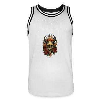Crâne d'Enfer - Maillot de basket Homme - blanc/noir - Devant - AI Model Male 185 dark (185cm)