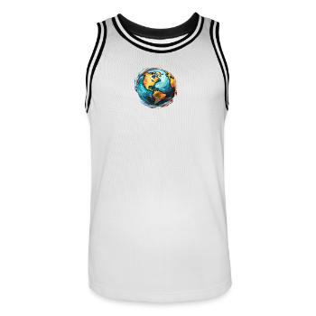 Globe in motion - Men's Basketball Jersey - white/black - Front - AI Model Male 185 dark (185cm)