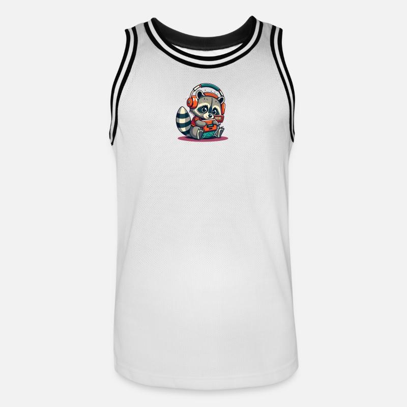 Raccoon Cassette Cuffie - Maglia da basket per uomo - bianco/nero