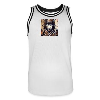 Samurai Krieger Porträt - Männer Basketball-Trikot - Weiß/Schwarz - Vorne - AI Model Male 185 dark (185cm)