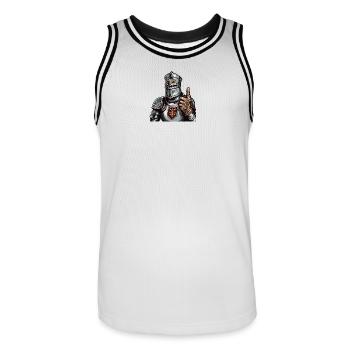 Chevalier Drôle Pouce en L’Air – RPG Fantastique - Maillot de basket Homme - blanc/noir - Devant - AI Model Male 185 dark (185cm)