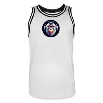 Cooler Affe mit Kopfhörern - Männer Basketball-Trikot - Weiß/Schwarz - Vorne - AI Model Male 185 dark (185cm)