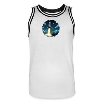 Cartoon rocket launches into space - Men's Basketball Jersey - white/black - Front - AI Model Male 185 dark (185cm)