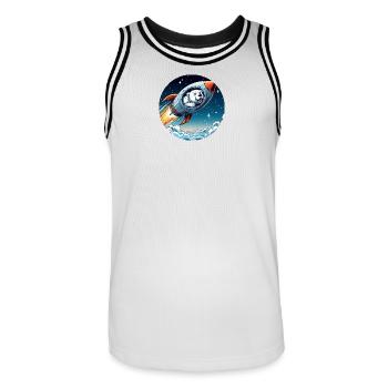 Ours polaire excité dans une bande dessinée de fusée - Maillot de basket Homme - blanc/noir - Devant - AI Model Male 185 dark (185cm)