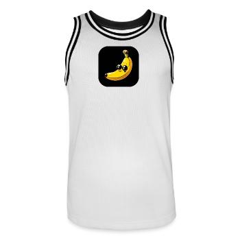 Banana yellow with eyes against black background - Men's Basketball Jersey - white/black - Front - AI Model Male 185 dark (185cm)