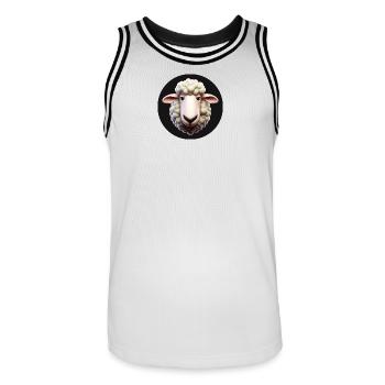 Sheep Head Funny Animation Style - Men's Basketball Jersey - white/black - Front - AI Model Male 185 dark (185cm)