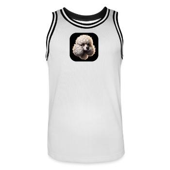 Tête de caniche dans le style d’animation - Maillot de basket Homme - blanc/noir - Devant - AI Model Male 185 dark (185cm)