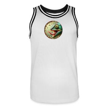 Caméléon avec des abeilles et une longue langue - Maillot de basket Homme - blanc/noir - Devant - AI Model Male 185 dark (185cm)