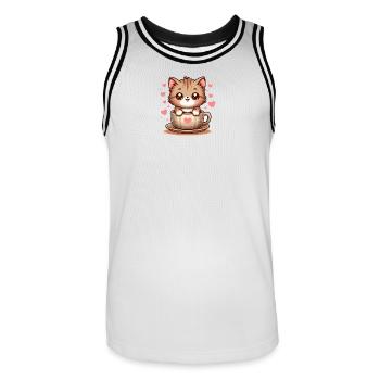 Chat avec tasse à café 2 - Maillot de basket Homme - blanc/noir - Devant - AI Model Male 185 dark (185cm)
