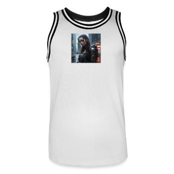 Regenstadt Cyborg Damenlook - Männer Basketball-Trikot - Weiß/Schwarz - Vorne - AI Model Male 185 dark (185cm)