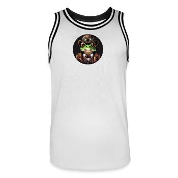 Frog in Steampunk Outfit - Men's Basketball Jersey - white/black - Front - AI Model Male 185 dark (185cm)