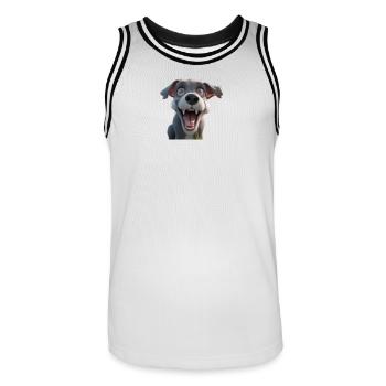 Excited Cartoon Pup - Men's Basketball Jersey - white/black - Front - AI Model Male 185 dark (185cm)
