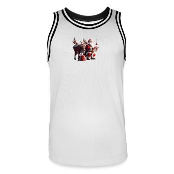 Weihnachtsgeschenkszene mit Weihnachtsmann-und-Rentieren - Männer Basketball-Trikot - Weiß/Schwarz - Vorne - AI Model Male 185 dark (185cm)