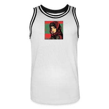Fille de la révolution - Maillot de basket Homme - blanc/noir - Devant - AI Model Male 185 dark (185cm)