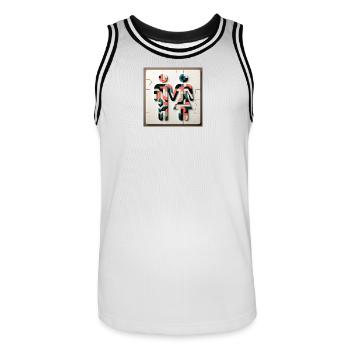 couple main dans la main - Maillot de basket Homme - blanc/noir - Devant - AI Model Male 185 dark (185cm)
