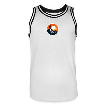 Bei Sonnenuntergang auf den Gipfel klettern - Männer Basketball-Trikot - Weiß/Schwarz - Vorne - AI Model Male 185 dark (185cm)
