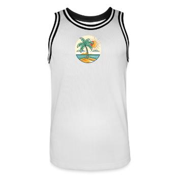 Island palm tree at sunset - Men's Basketball Jersey - white/black - Front - AI Model Male 185 dark (185cm)
