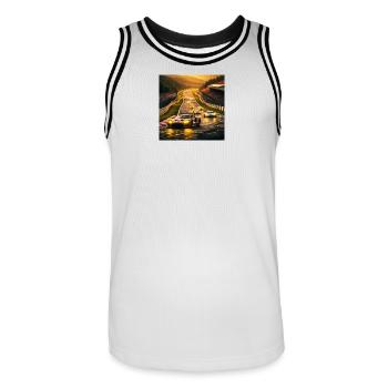 Rennstrecke im Abendlicht - Männer Basketball-Trikot - Weiß/Schwarz - Vorne - AI Model Male 185 dark (185cm)