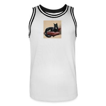noir Oreiller chat - Maillot de basket Homme - blanc/noir - Devant - AI Model Male 185 dark (185cm)