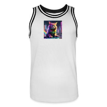 Chat - Maillot de basket Homme - blanc/noir - Devant - AI Model Male 185 dark (185cm)