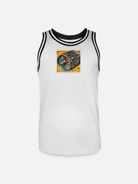 Turbine Unleashed: Comic Art - Airplane Turbine - Men's Basketball Jersey - white/black